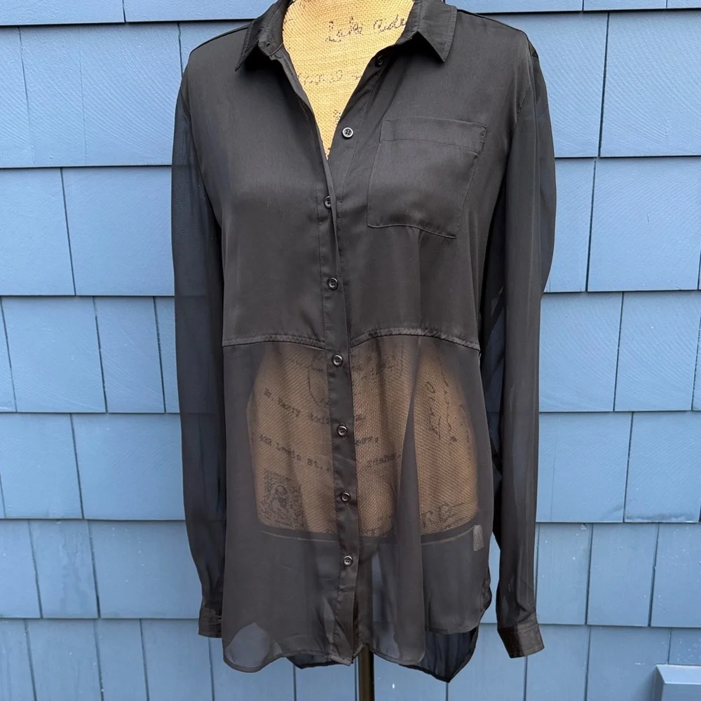 Free People Black Sheer Blouse m top shirt